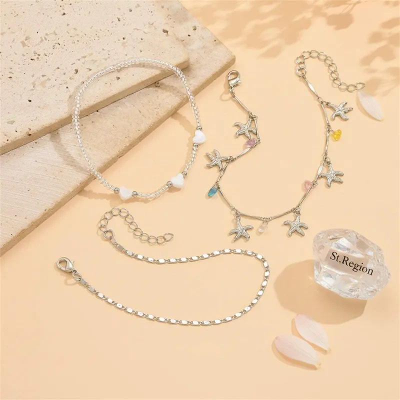 Multi-Colored Crystal & Acrylic Silvertone Starfish Tassel Anklet Set made by Zulily