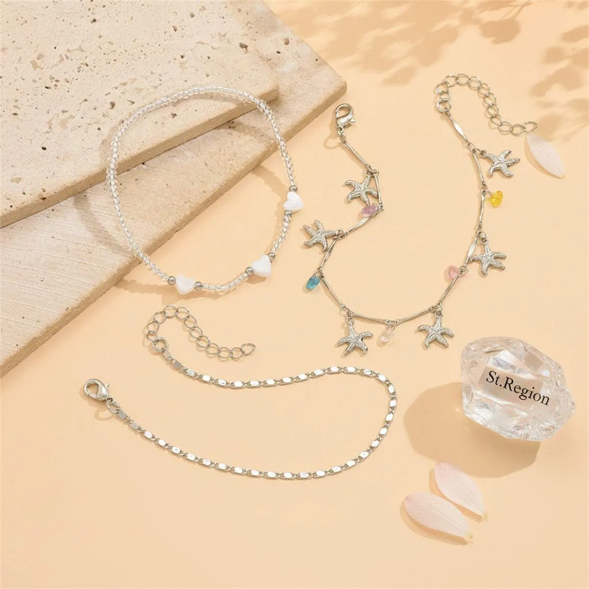 Multi-Colored Crystal & Acrylic Silvertone Starfish Tassel Anklet Set sold by Zulily
