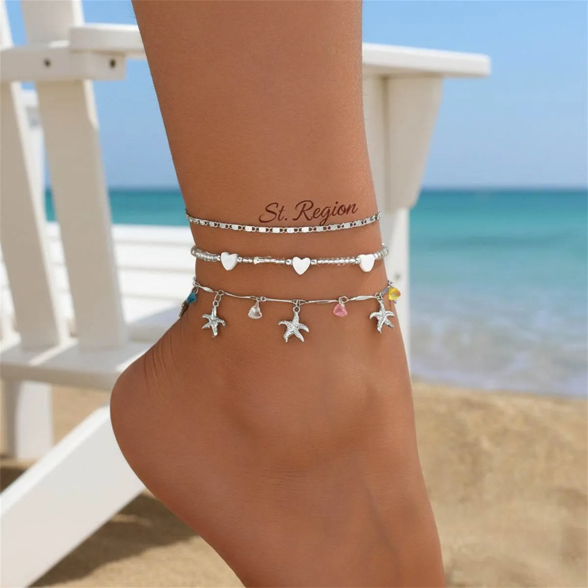Multi-Colored Crystal & Acrylic Silvertone Starfish Tassel Anklet Set sold by Zulily product image thumbnail 2