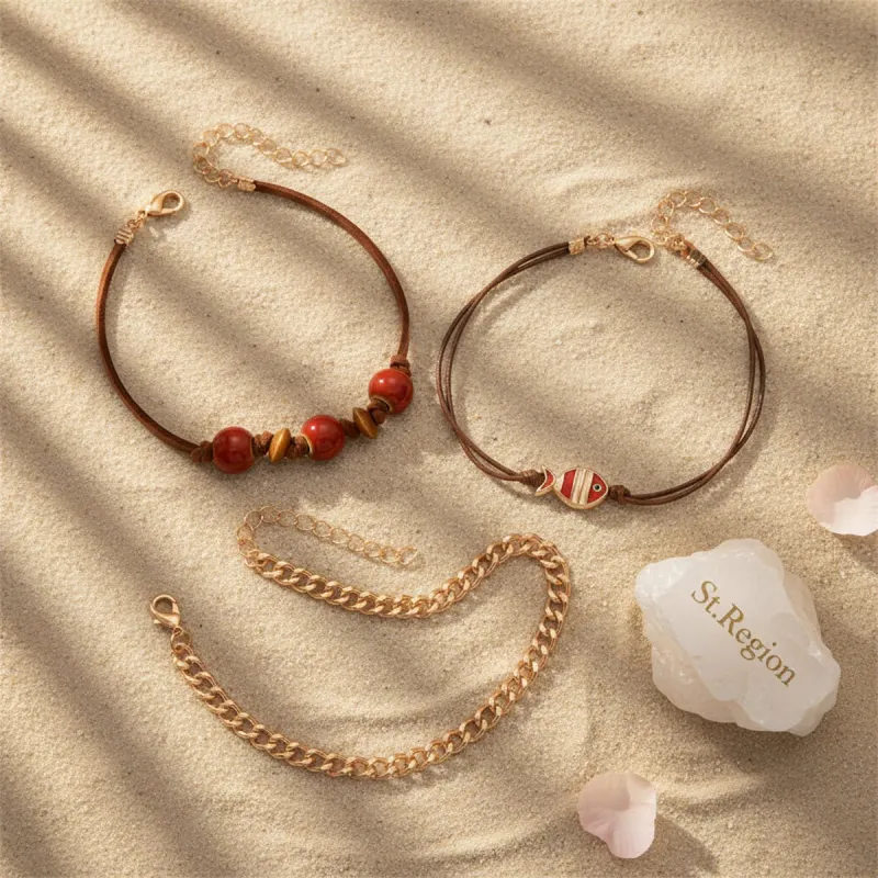 Ceramics & Enamel Polyster Goldtone Fish Charm Anklet Set made by Zulily