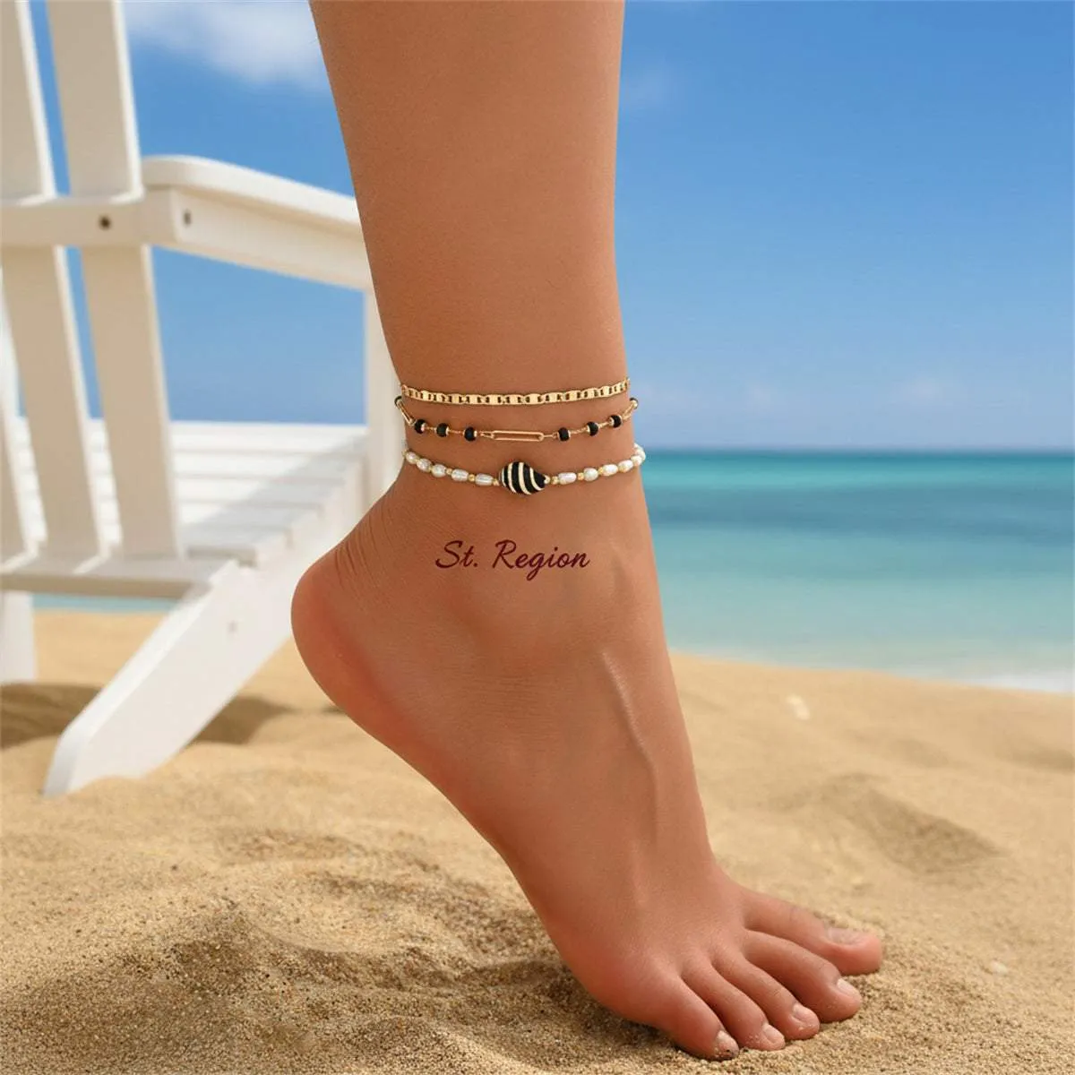 Black Acrylic & Pearl Shell Goldtone Paper Clip Station Anklet Set sold by Zulily product image thumbnail 2