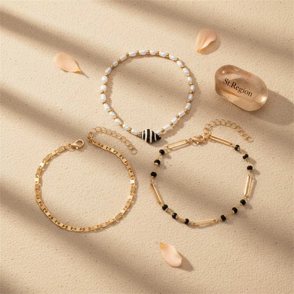 Black Acrylic & Pearl Shell Goldtone Paper Clip Station Anklet Set sold by Zulily