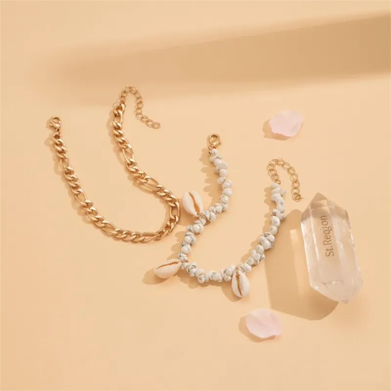 Genuine Shell & Goldtone Irregular Beads Anklet Set made by Zulily