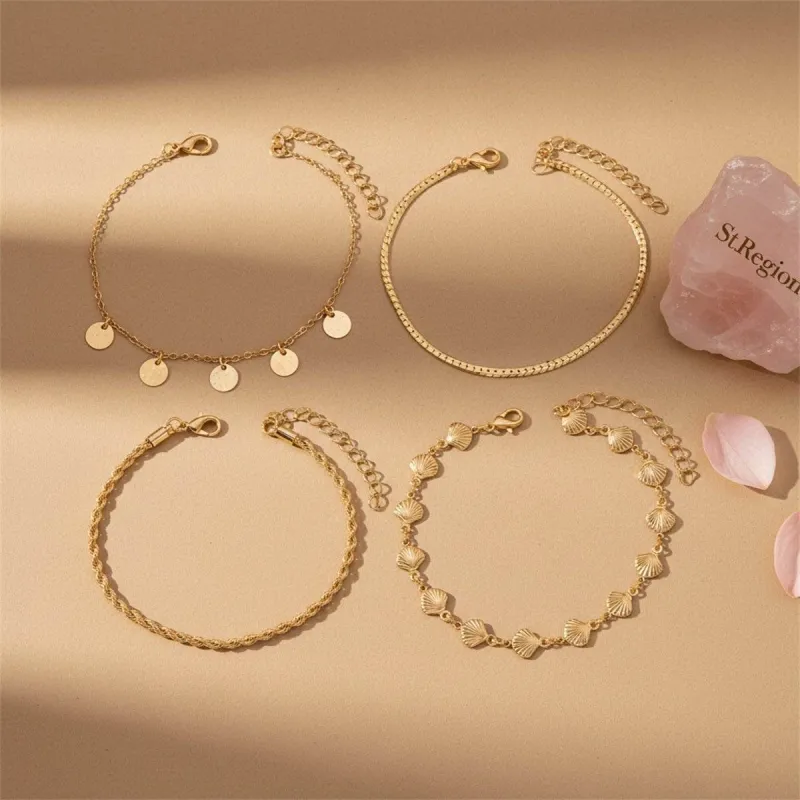 Goldtone Shell Charm Sequin Tassel Anklet Set made by Zulily