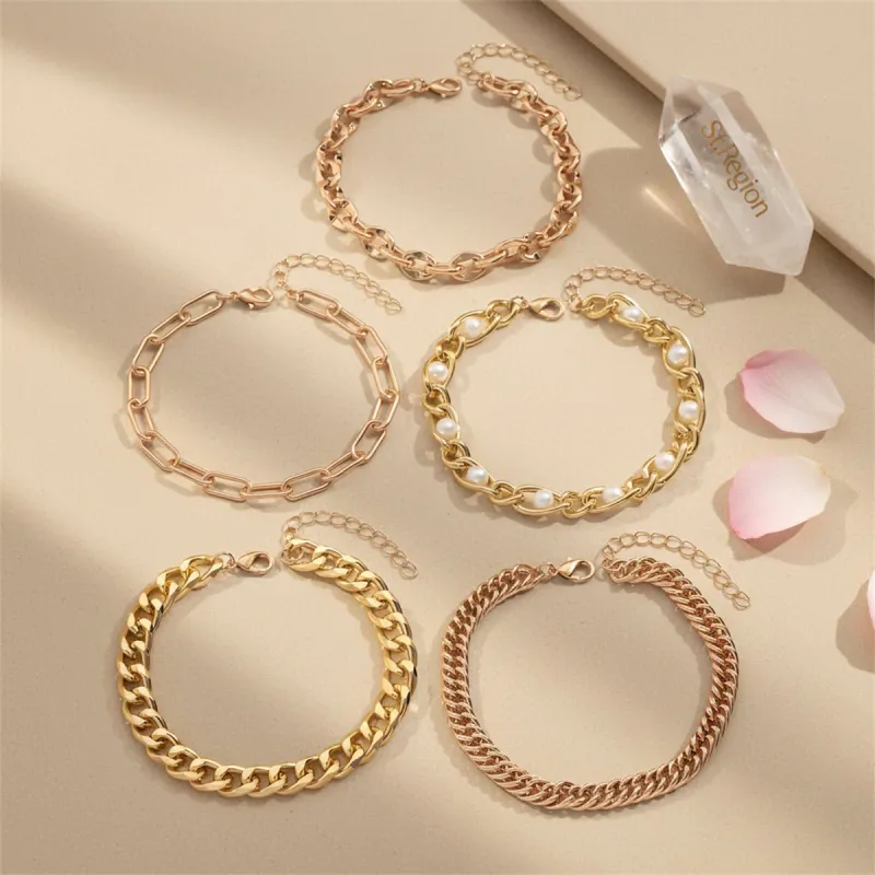 Pearl & Goldtone Figaro Chain Anklet Set made by Zulily