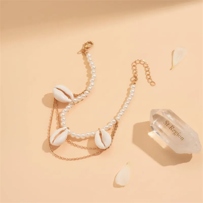Pearl & Shell Goldtone Layered Anklet made by Zulily