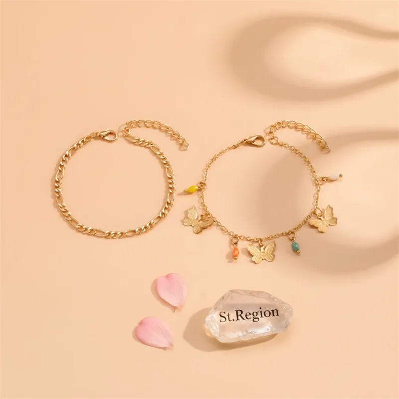 Multi-Colored Acrylic & Goldtone Butterfly Tassel Anklet Set made by Zulily