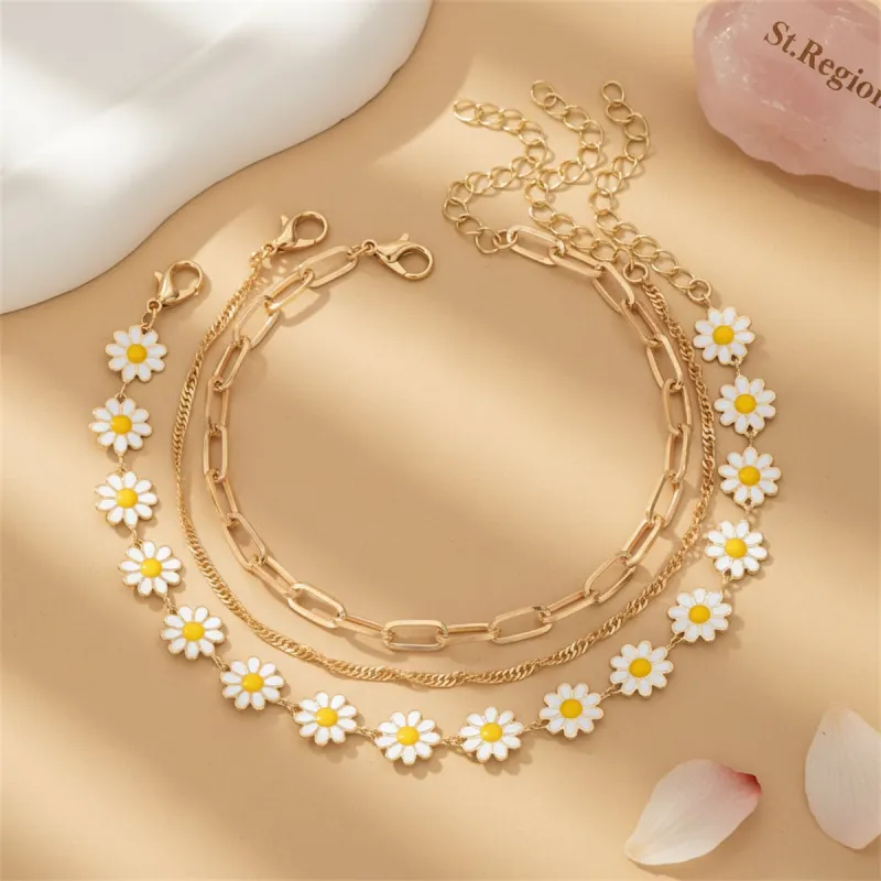 White Enamel & Goldtone Mum Stations Chain Anklet Set made by Zulily