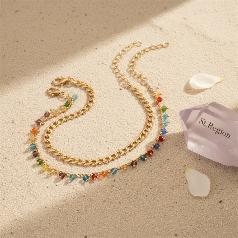 Multi-Colored Acrylic & Goldtone Beads Tassel Anklet Set made by Zulily