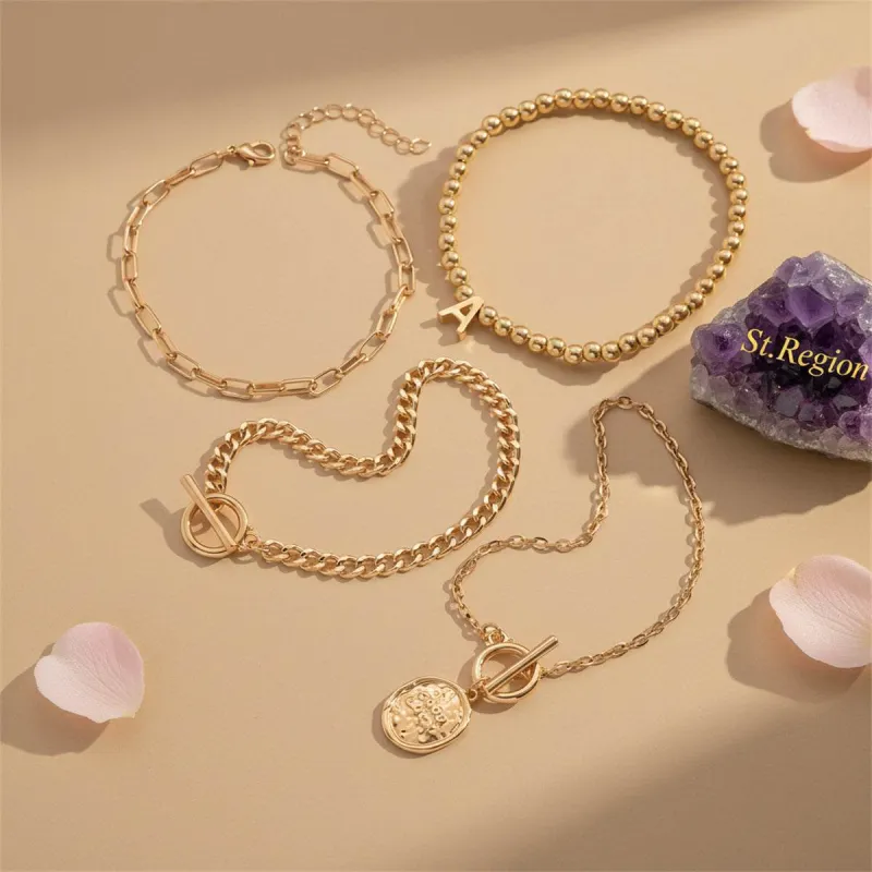 Goldtone Beads Chain 'GOOD LUCK' Charm Toggle Anklet Set made by Zulily