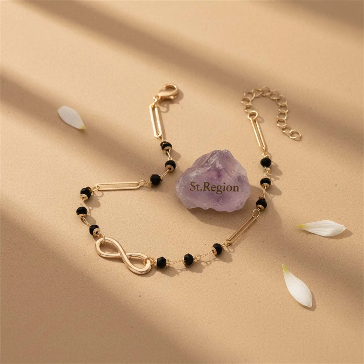 Black Acrylic Beads & Goldtone Infinity Sign Charm Anklet sold by Zulily