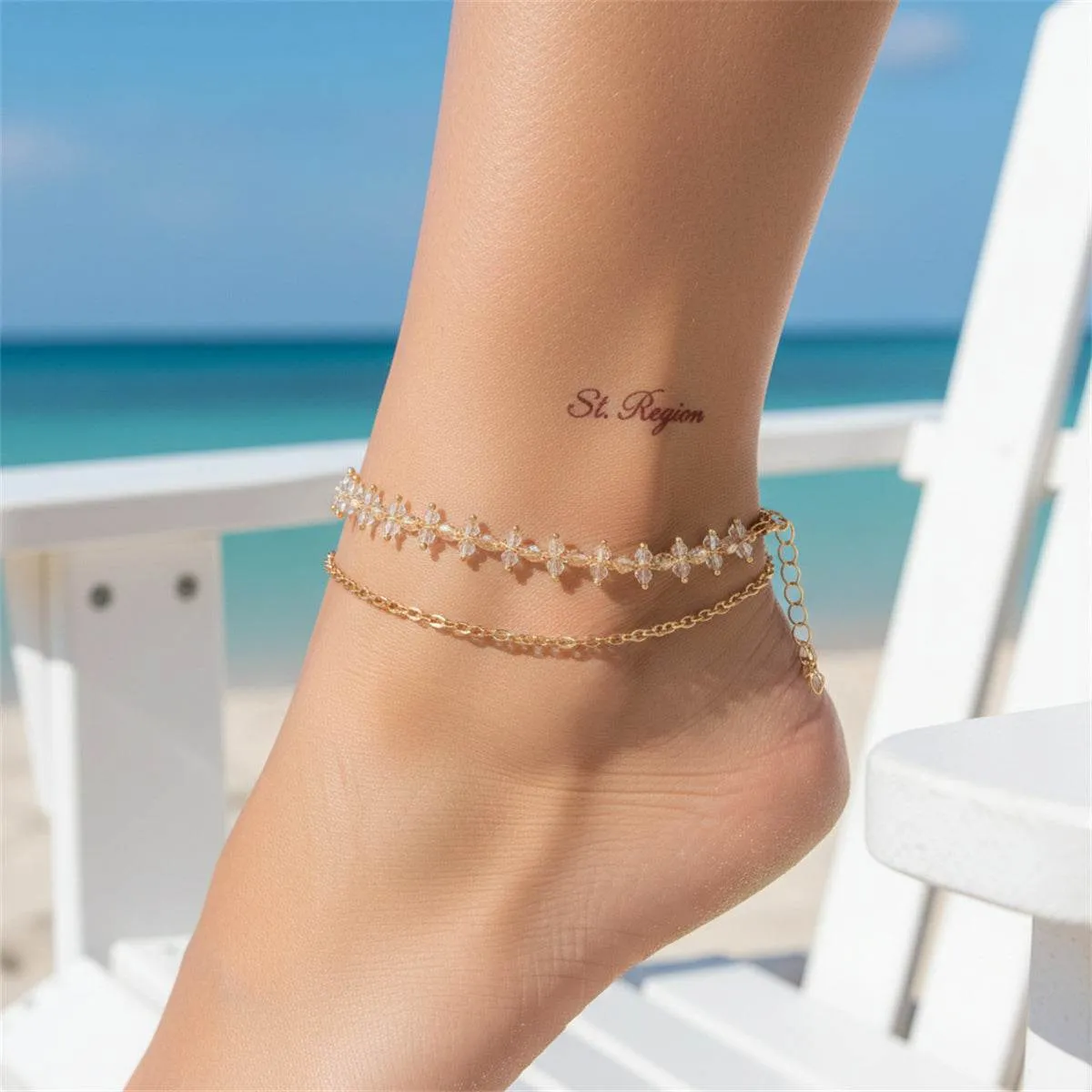 Clear Acrylic Beads & Goldtone Chain Anklet Set sold by Zulily product image thumbnail 2