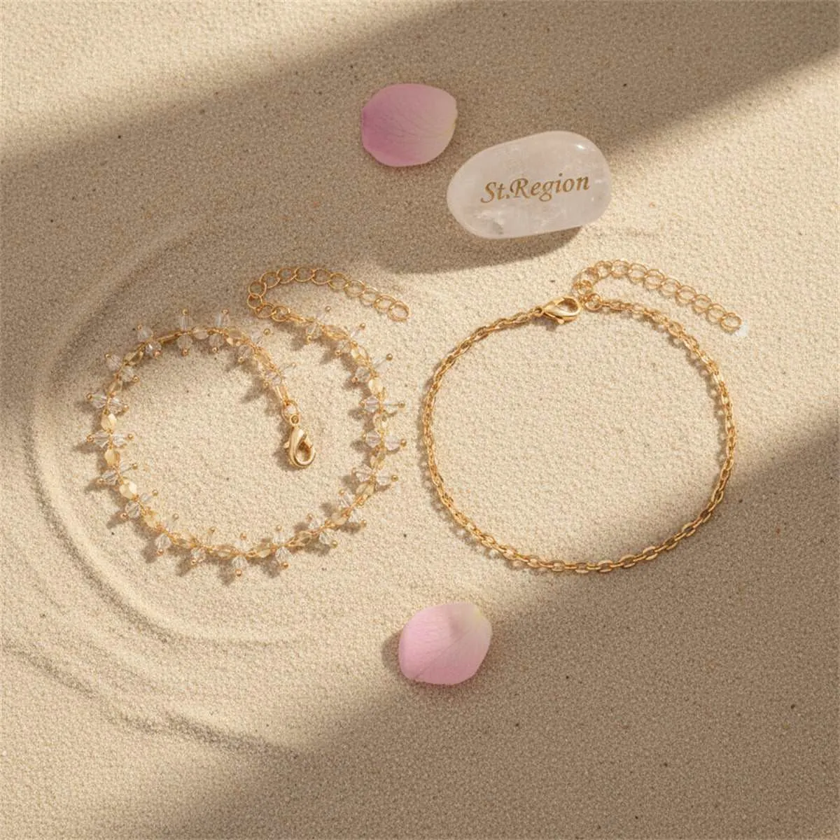 Clear Acrylic Beads & Goldtone Chain Anklet Set sold by Zulily