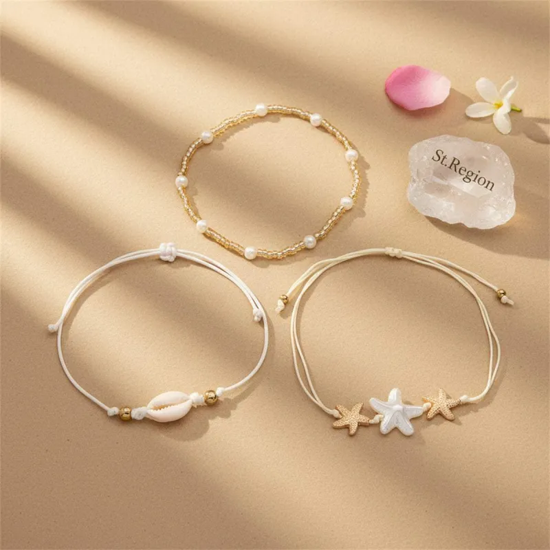 Pearl & Acrylic Polyster Goldtone Shell Starfish Charm Anklet Set made by Zulily