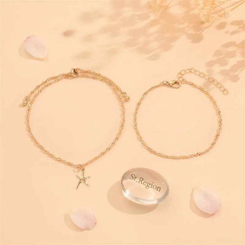 Goldtone Starfish Charm Tassel Anklet Set made by Zulily