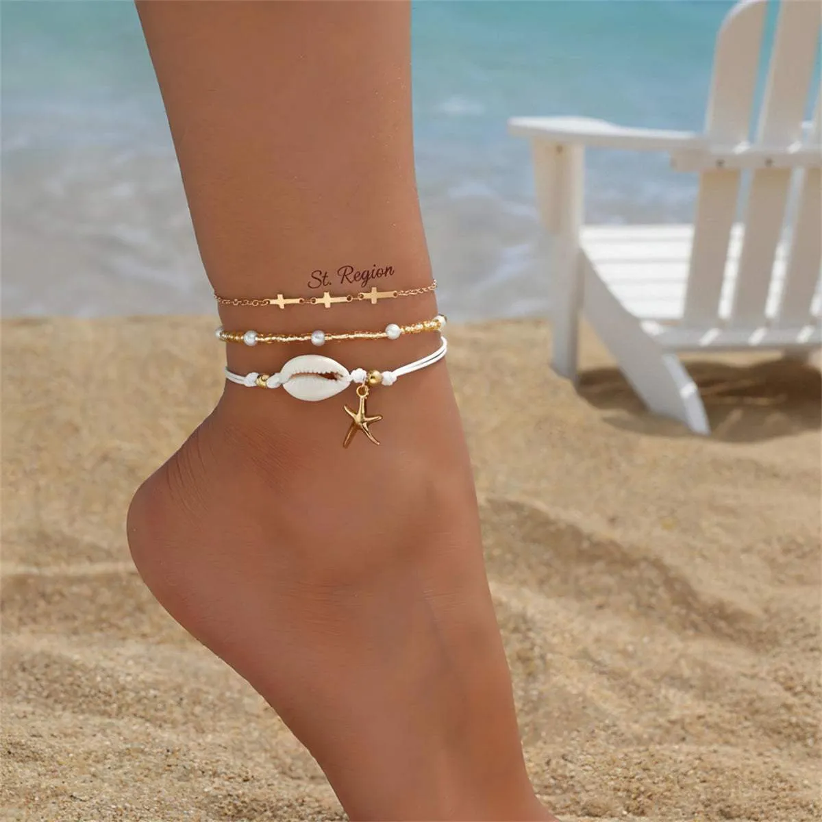 Pearl & Acrylic Shell Goldtone Cross Chain Starfish Charm Anklet Set sold by Zulily product image thumbnail 2
