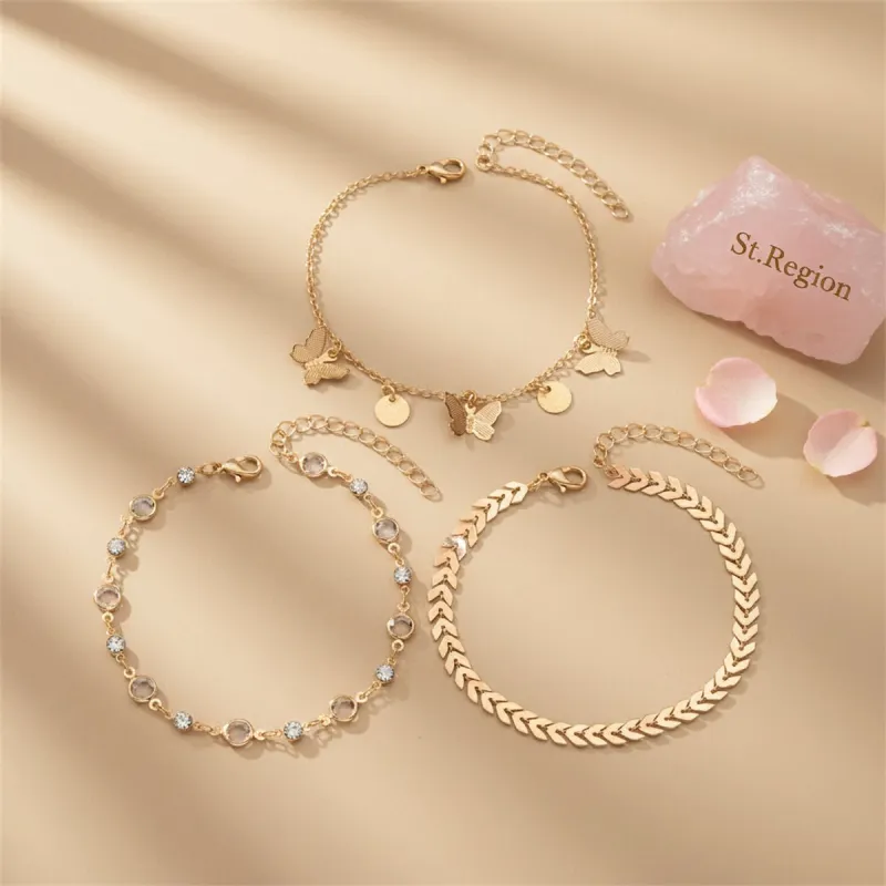 Clear Crystal & Cubic Zirconia Goldtone Wheat Chain Butterfly Tassel Anklet Set made by Zulily