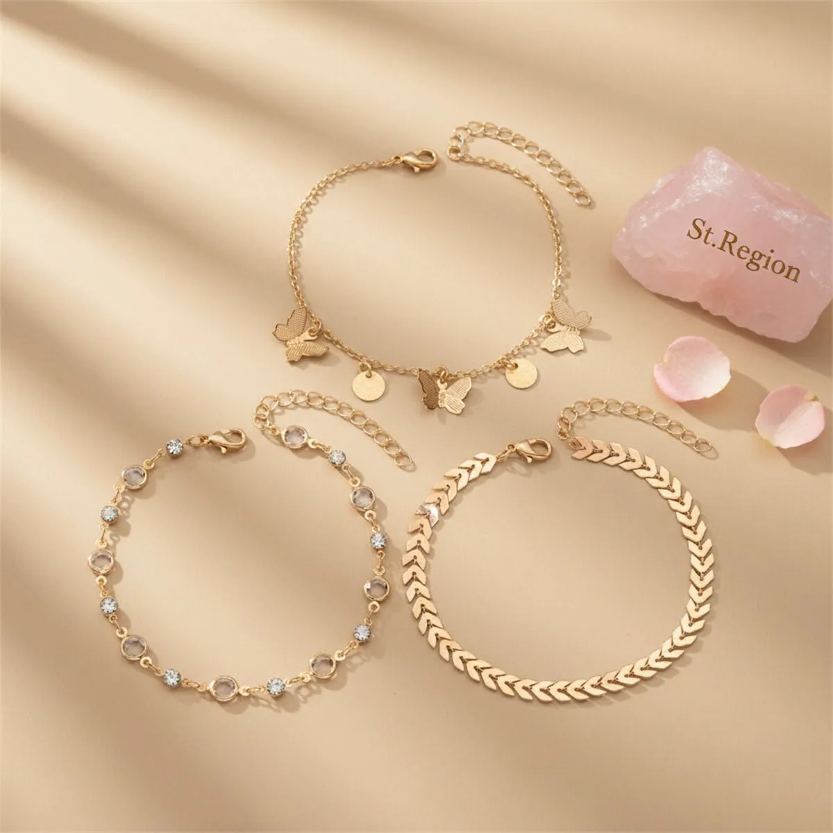 Clear Crystal & Cubic Zirconia Goldtone Wheat Chain Butterfly Tassel Anklet Set sold by Zulily