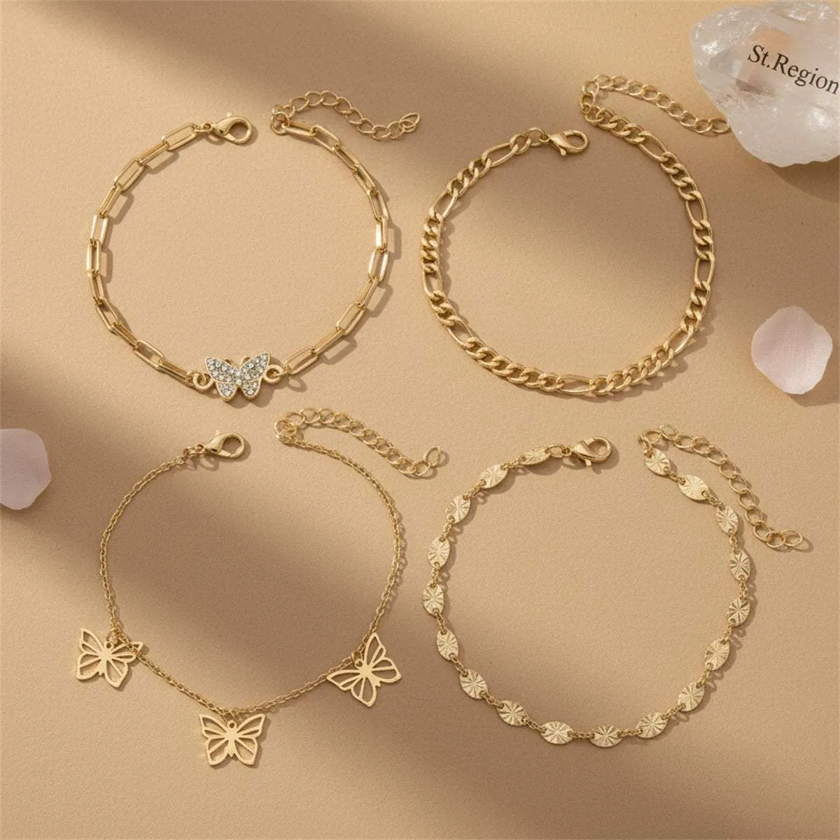 Cubic Zirconia & Goldtone Butterfly Cham Tassel Anklet Set sold by Zulily