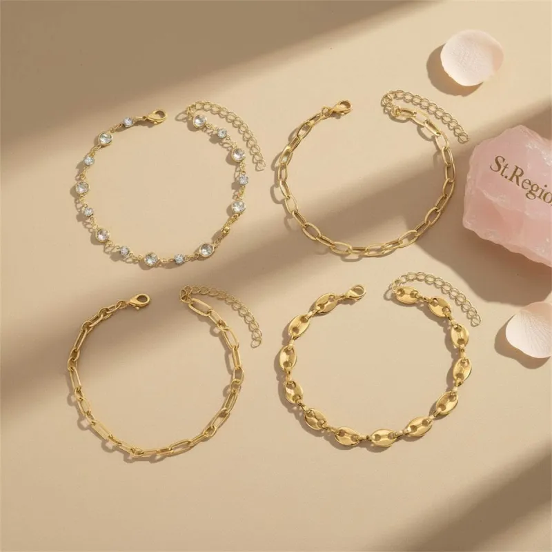 Clear Crystal & Cubic Zirconia Goldtone Pig-Nose Shape Chain Anklet Set made by Zulily
