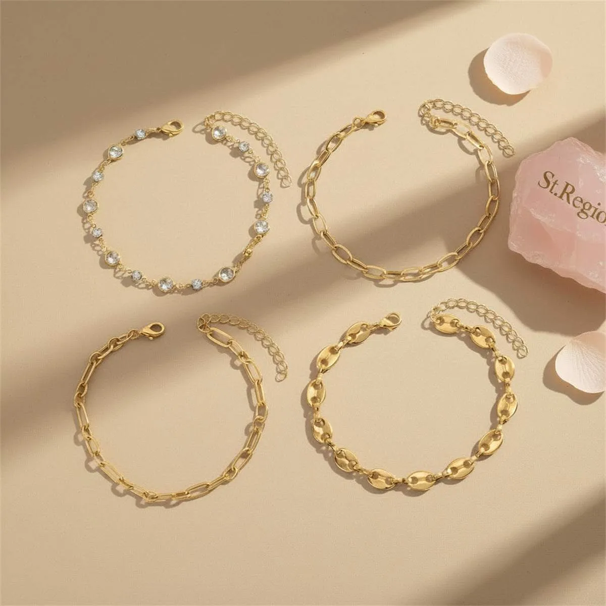 Clear Crystal & Cubic Zirconia Goldtone Pig-Nose Shape Chain Anklet Set sold by Zulily