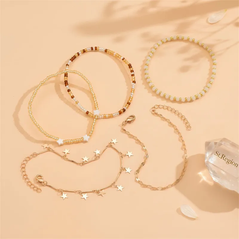 Multi-Colored Acrylic & Howlite Goldtone Beads Chain Star Tassel Anklet Set made by Zulily