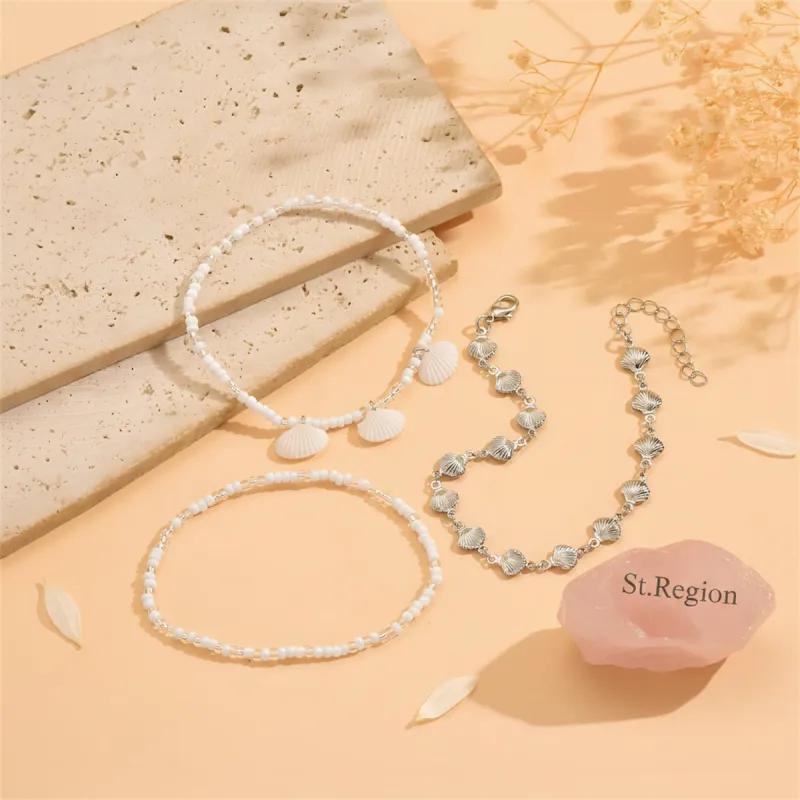 Genuine Shell & Howlite Acrylic Silvertone Shell Station Charm Anklet Set made by Zulily