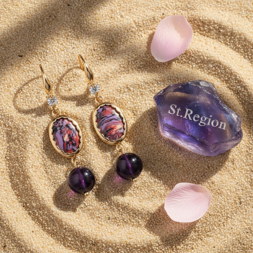 Royal Purple Jade & Turqouise Cubic Zirconia Goldtone Oval Round Hook Earrings sold by Zulily product image thumbnail 3