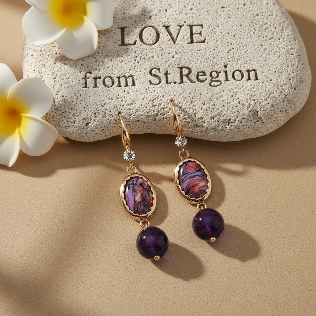 Royal Purple Jade & Turqouise Cubic Zirconia Goldtone Oval Round Hook Earrings sold by Zulily product image thumbnail 4