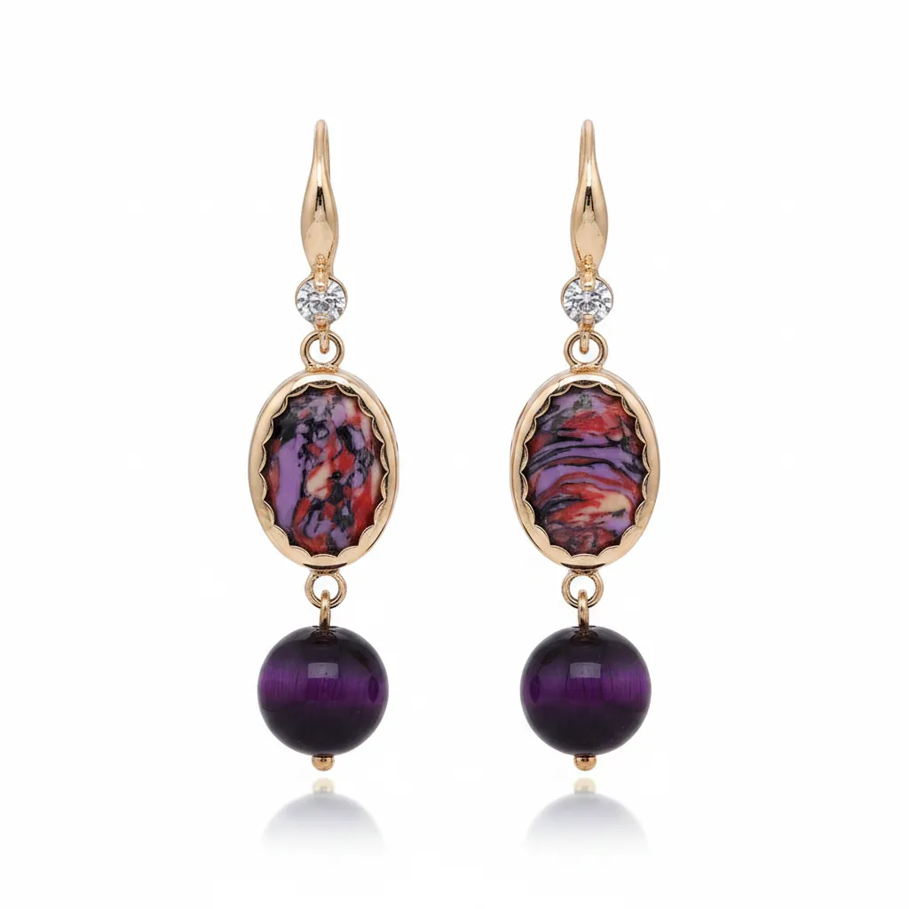 Royal Purple Jade & Turqouise Cubic Zirconia Goldtone Oval Round Hook Earrings sold by Zulily product image thumbnail 2