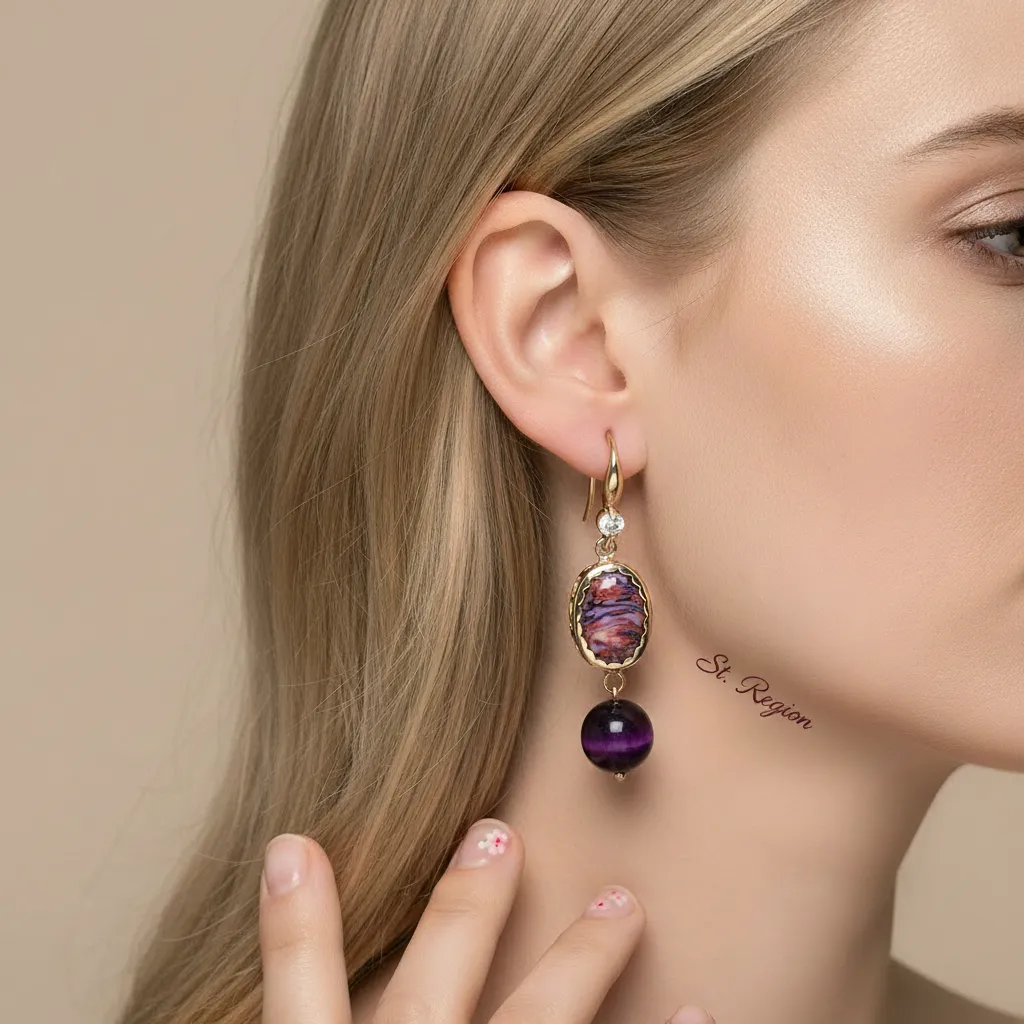 Royal Purple Jade & Turqouise Cubic Zirconia Goldtone Oval Round Hook Earrings sold by Zulily product image thumbnail 5
