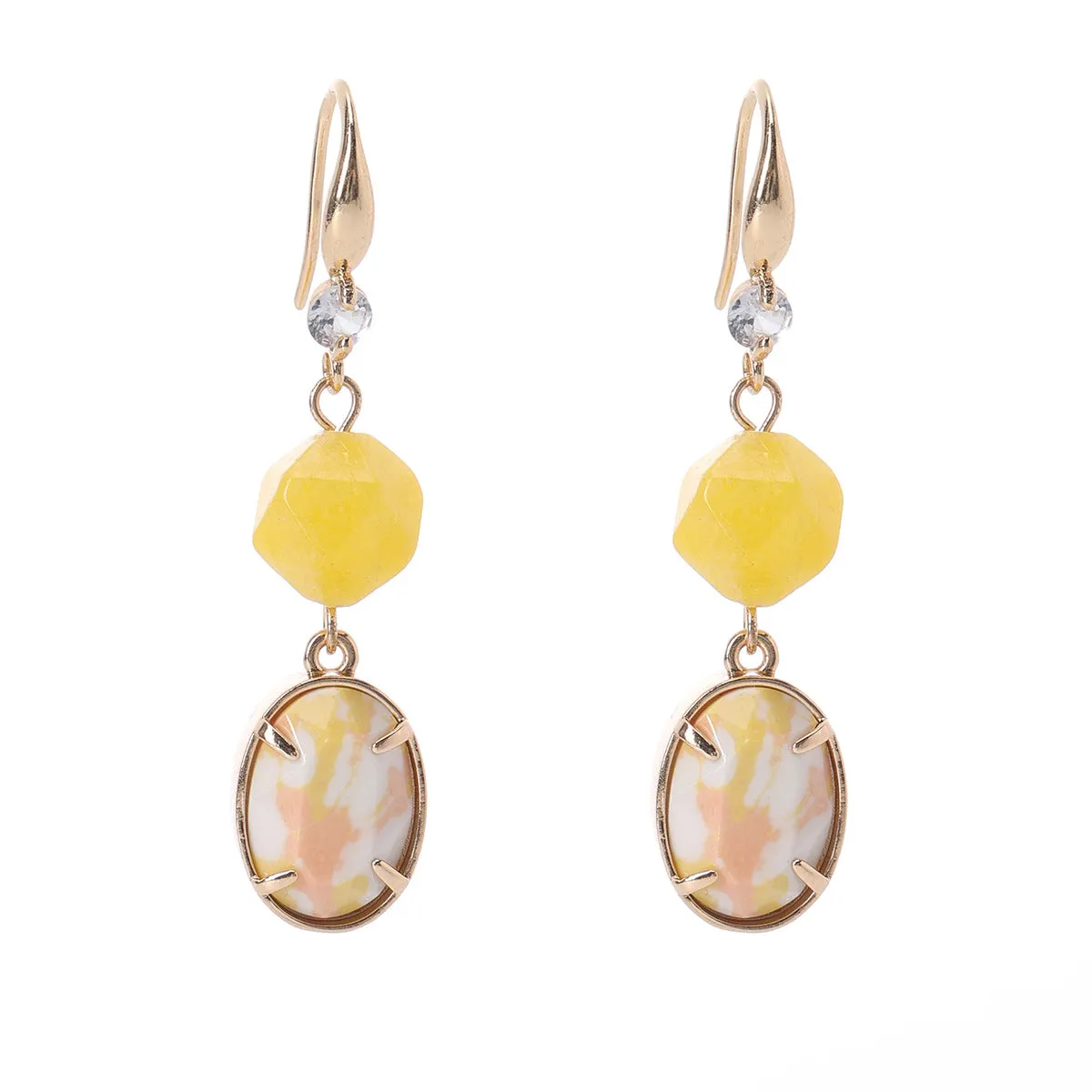 Yellow Turqouise & Jade Cubic Zirconia Goldtone Oval Round Hook Earrings sold by Zulily product image thumbnail 2