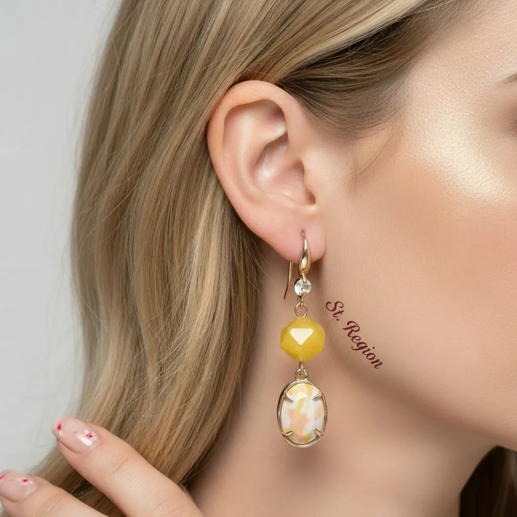 Yellow Turqouise & Jade Cubic Zirconia Goldtone Oval Round Hook Earrings sold by Zulily product image thumbnail 5