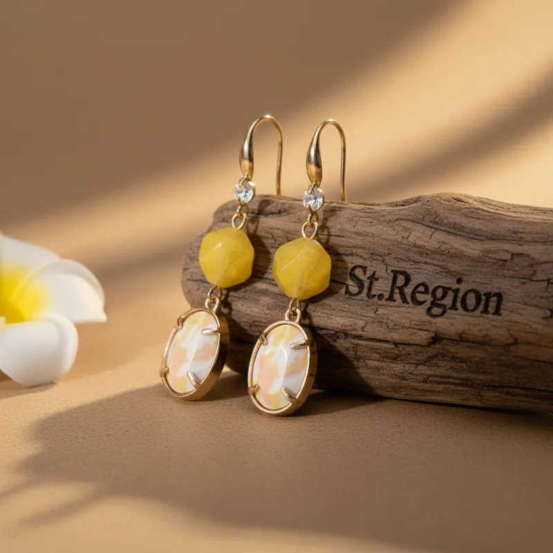 Yellow Turqouise & Jade Cubic Zirconia Goldtone Oval Round Hook Earrings made by Zulily