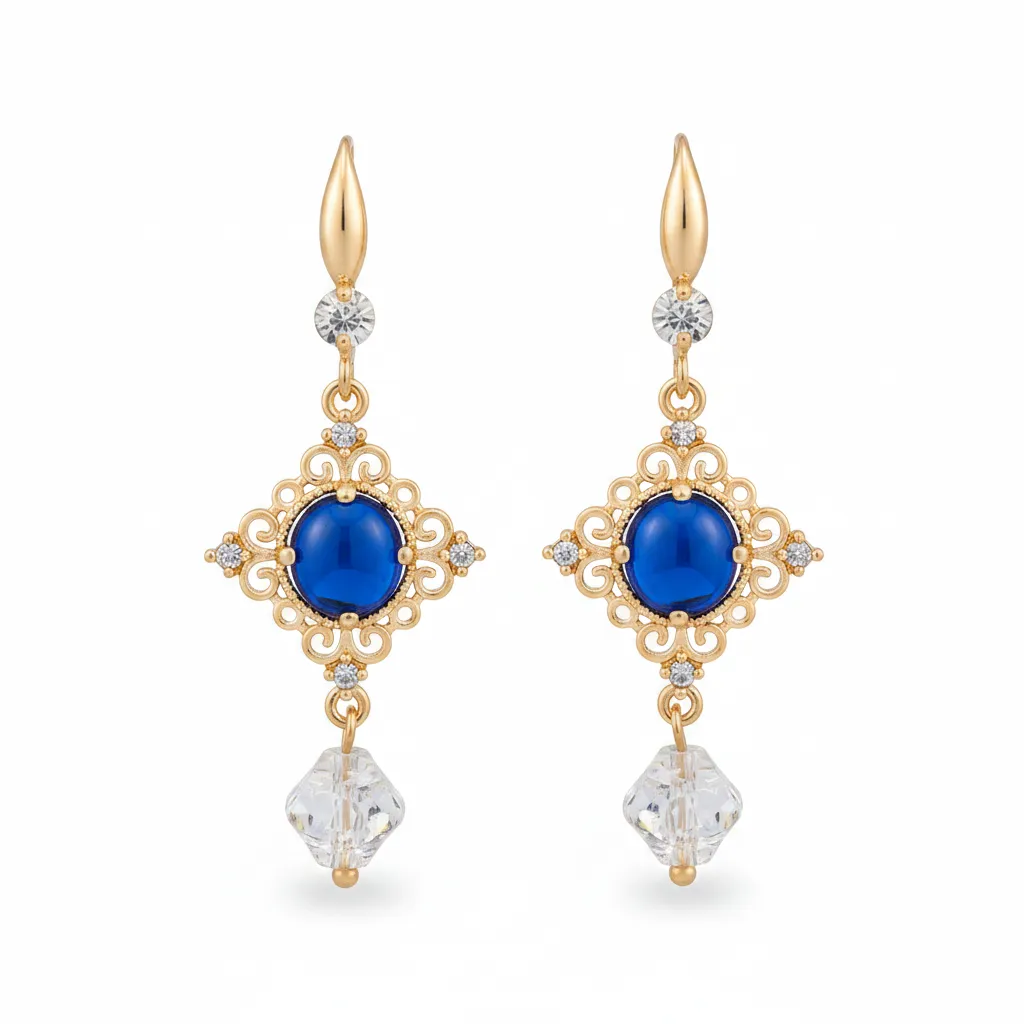 Blue Quartz & Crystal Cubic Zirconia Goldtone Rhombus Hook Earrings sold by Zulily product image thumbnail 2