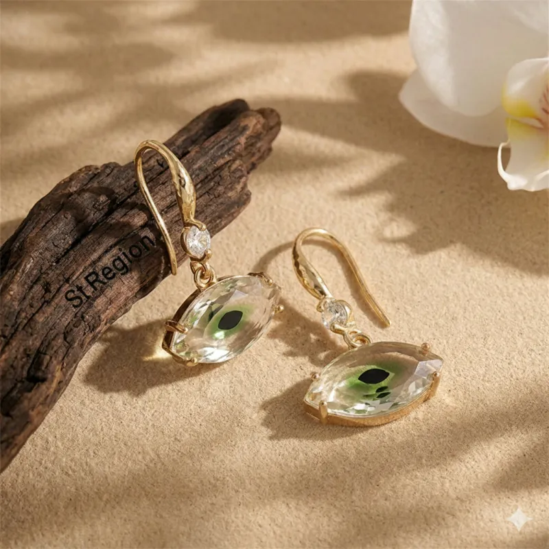 Green Crystal & Cubic Zirconia Goldtone Eye Hook Earrings made by Zulily