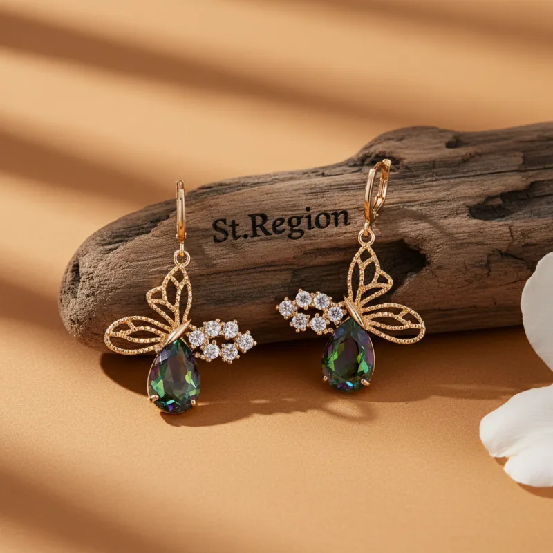 Iridescent Crystal & Cubic Zirconia Goldtone Filigree Butterfly Huggie Earrings made by Zulily