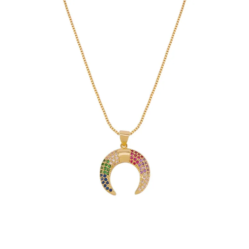 Multicolor Cubic Zirconia & Goldtone Crescent Moon Pendant Necklace made by Zulily