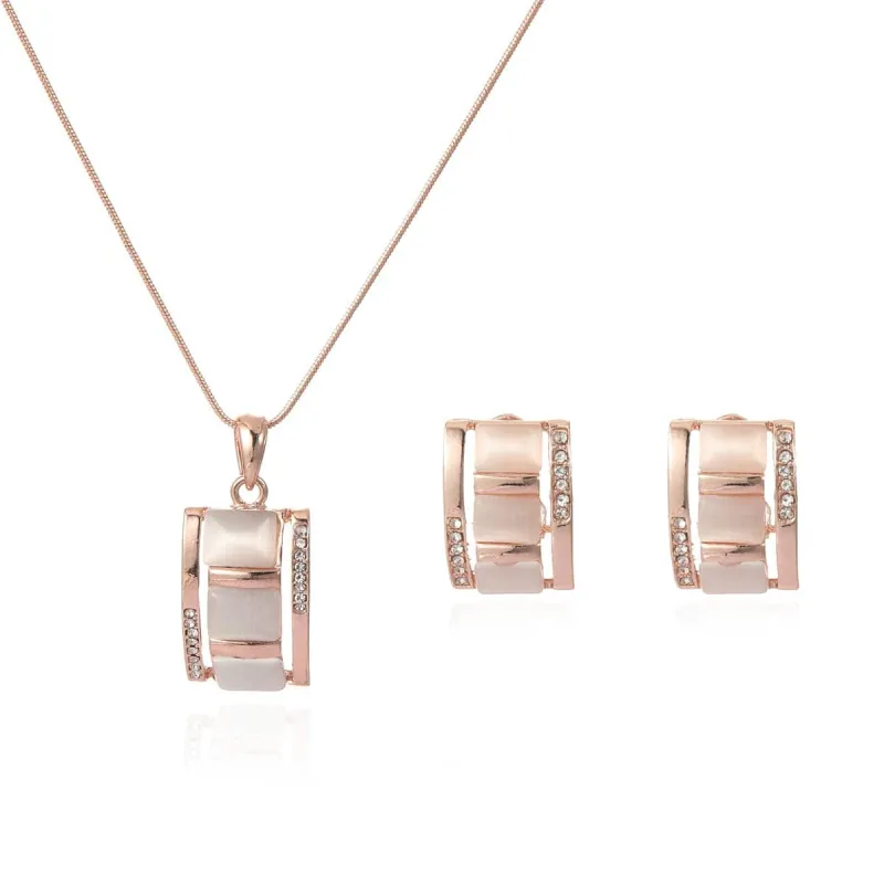 Cats Eye & Cubic Zirconia Bamboo Stud Earrings & Pendant Necklace made by Zulily