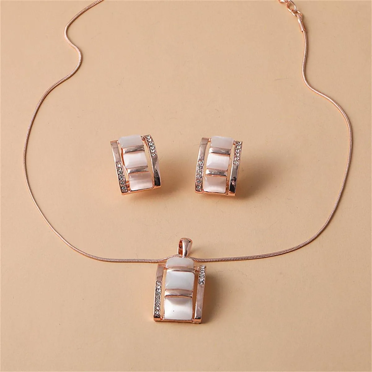 Cats Eye & Cubic Zirconia Bamboo Stud Earrings & Pendant Necklace sold by Zulily product image thumbnail 2
