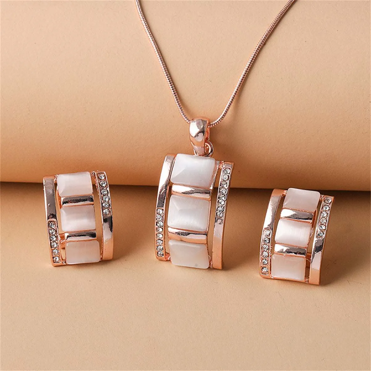 Cats Eye & Cubic Zirconia Bamboo Stud Earrings & Pendant Necklace sold by Zulily product image thumbnail 3