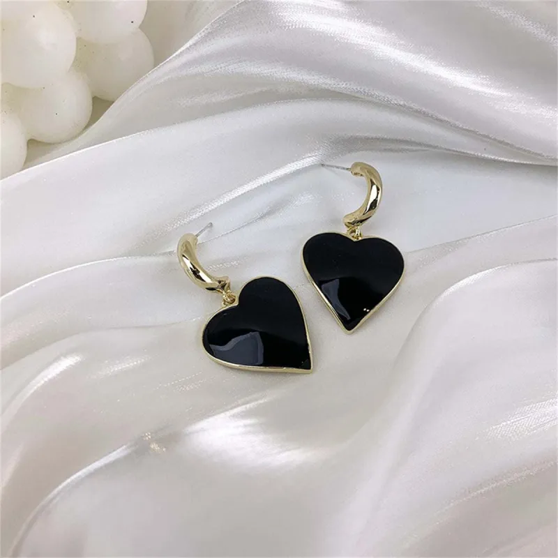 Black Enamel & Goldtone Heart Drop Earrings made by Zulily