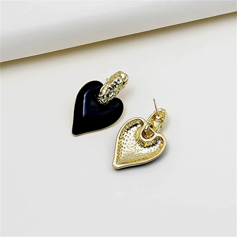 Black Enamel & Goldtone Heart Drop Earrings made by Zulily