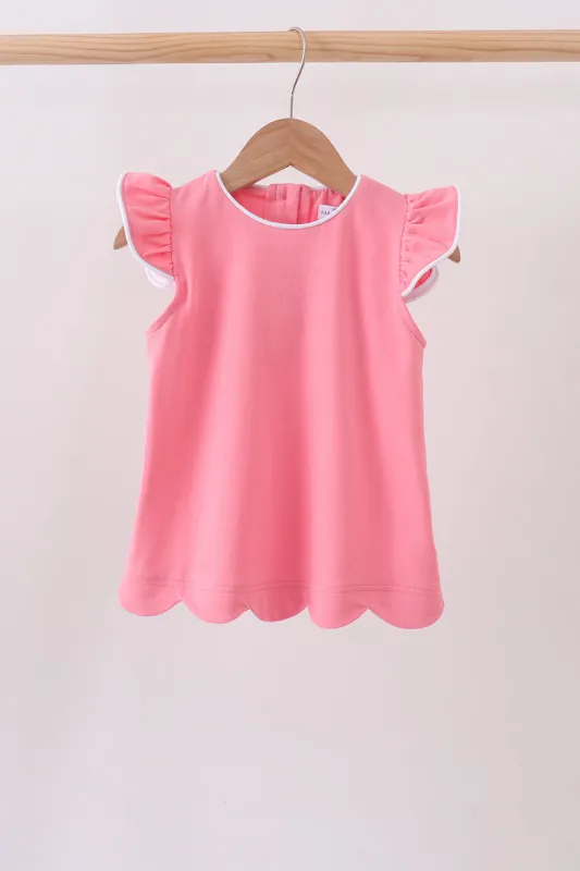 Deep pink flutter sleeve scalloped top made by Zulily