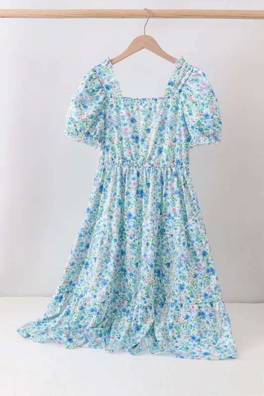 Blue Floral Tiered Women Dress made by Zulily