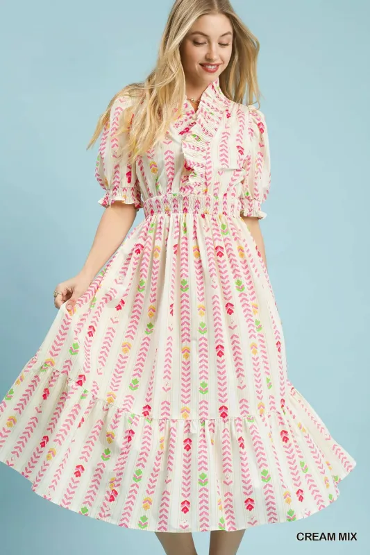 DBLCLK Women's Vibrant Ruffle Smocked Midi Dress made by Zulily