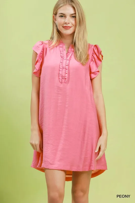 DBLCLK Women's Ruffle Sleeve Henley Shift Dress made by Zulily