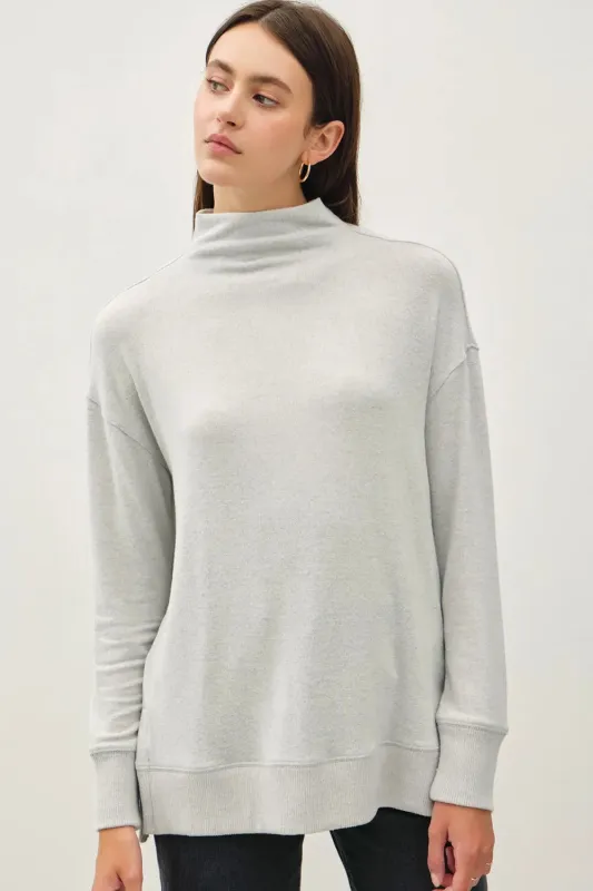 DBLCLK Women's Side Slit Mock Neck Long Sleeve Tunic Top made by Zulily