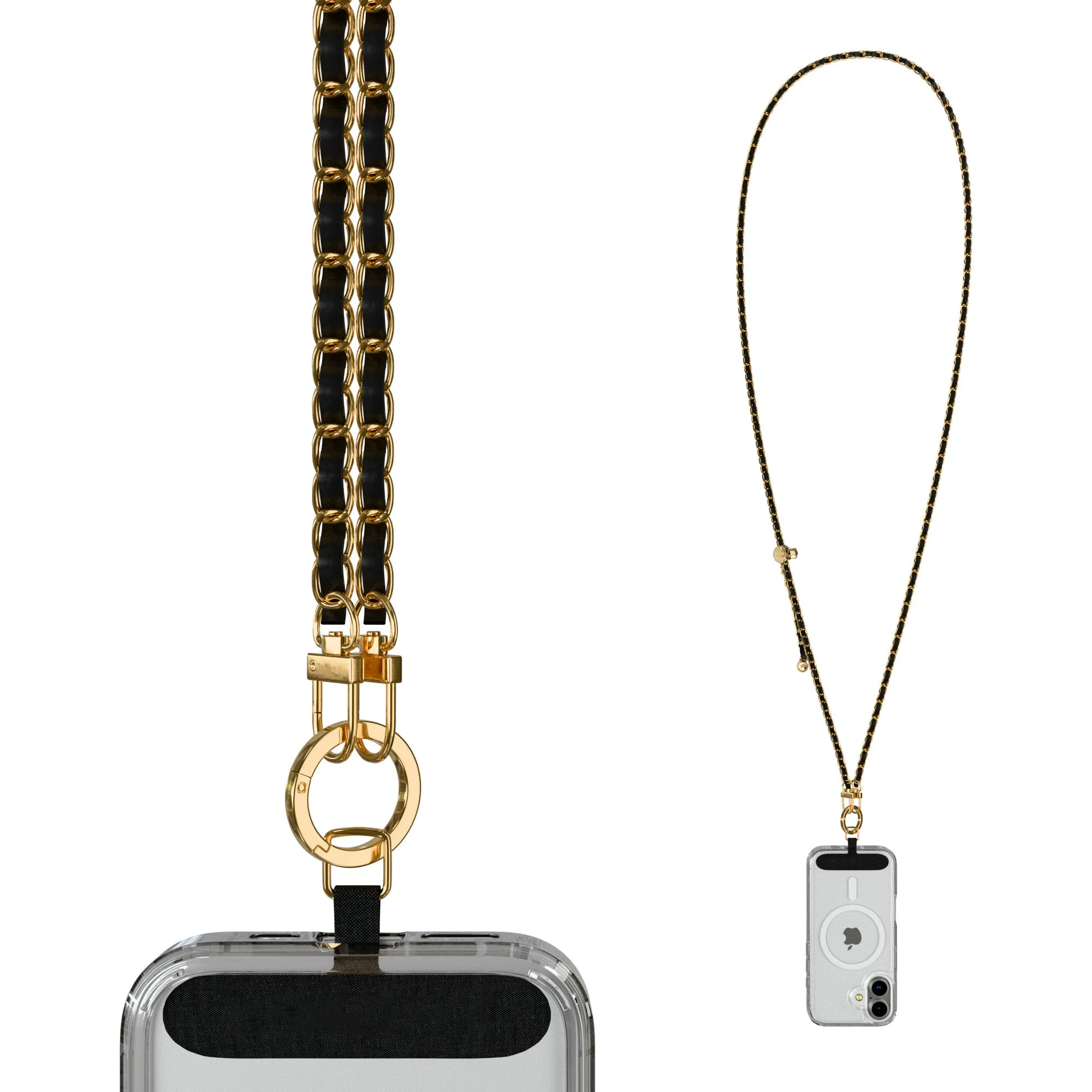 IBasics Crossbody Phone Strap – Gold Chain & Black Vegan Leather Phone Lanyard sold by Zulily