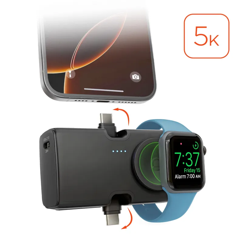 IBasics 5,000mAh Ultra-Mini Power Bank with Built-In Apple Watch Charger & Dual USB-C Connectors made by Zulily